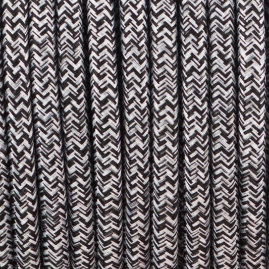 3 core Round Vintage Braided Fabric Black+White+Grey Multi Tweed Coloured Cable Flex 0.75mm - Shop for LED lights - Transformers - Lampshades - Holders | LEDSone UK