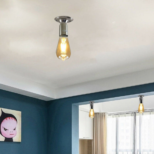 Industrial Vintage Retro Ceiling Chrome Semi-Flush Mount Light E27 Holder