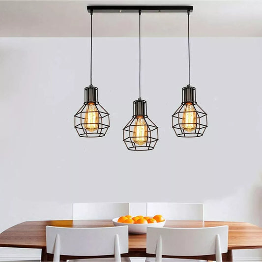 Retro Loft 3-kops plafondlamp met lampenkap en lampen~2563