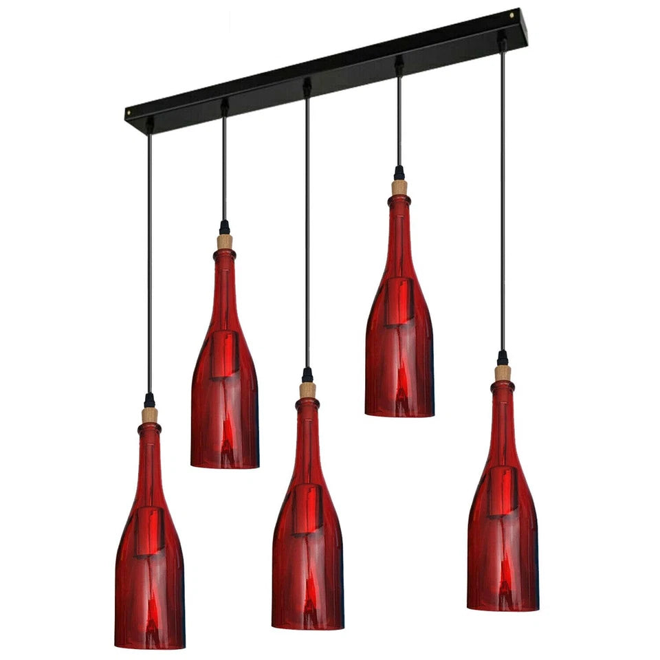 Pendant light fixture with red glass