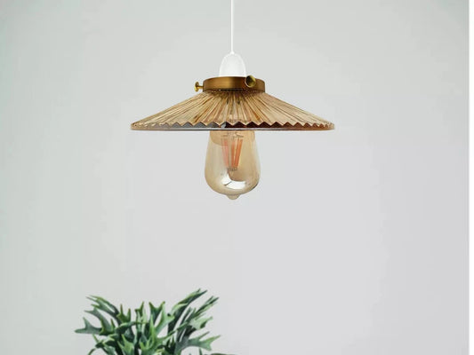 Vintage retro stijl lampenkappen amberkleurige glazen plafond hanglamp~2179