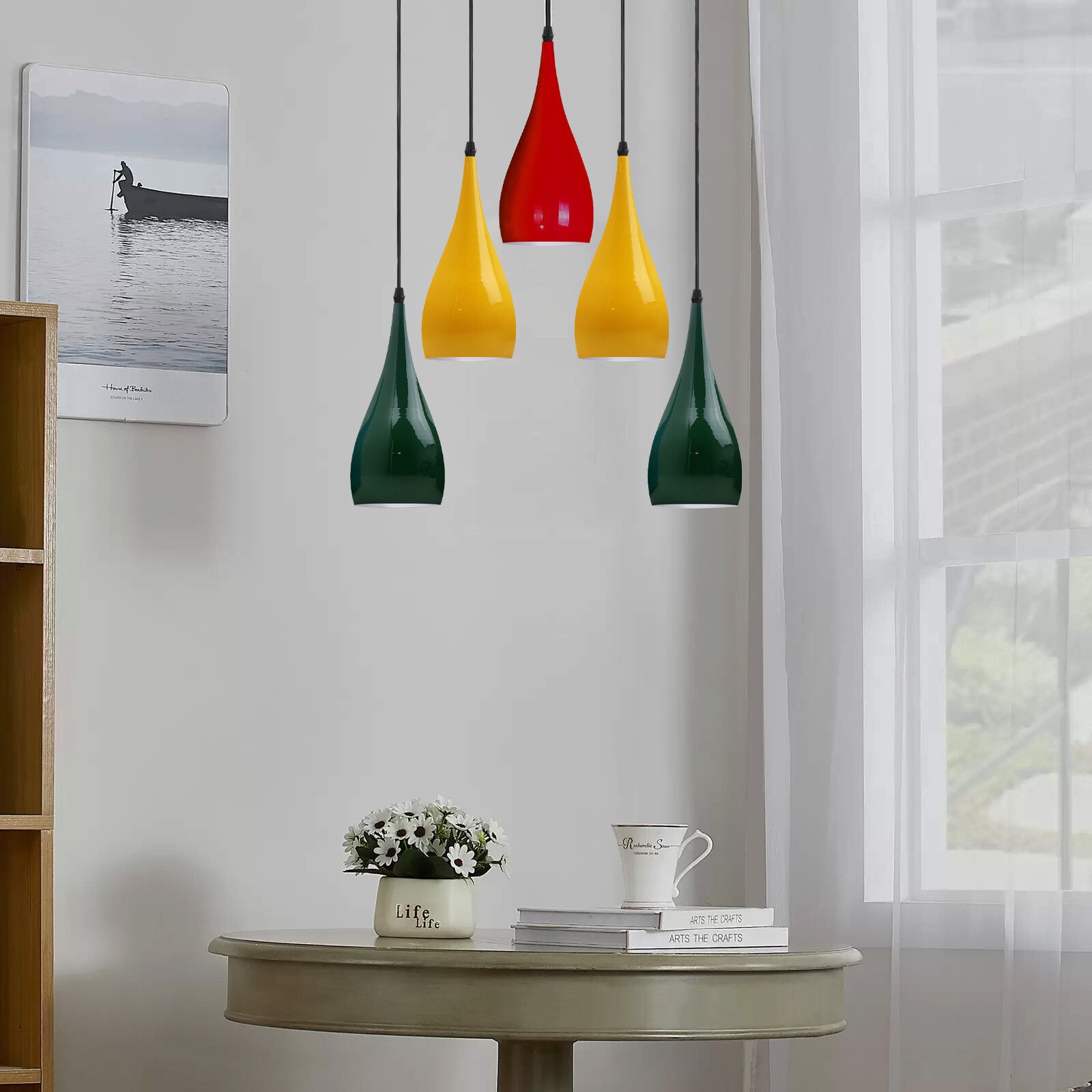 Chrome finish pendant light with braided fabric cable