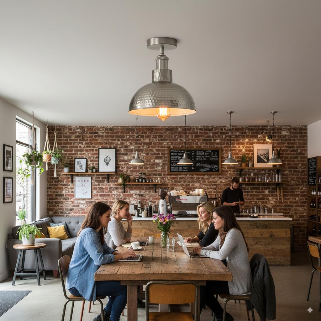 modern holder copper vintage satin nickel semi-flush light 26 cm, modern metal dome ceiling fixture, E27 nickel industrial light, contemporary flush mount lighting