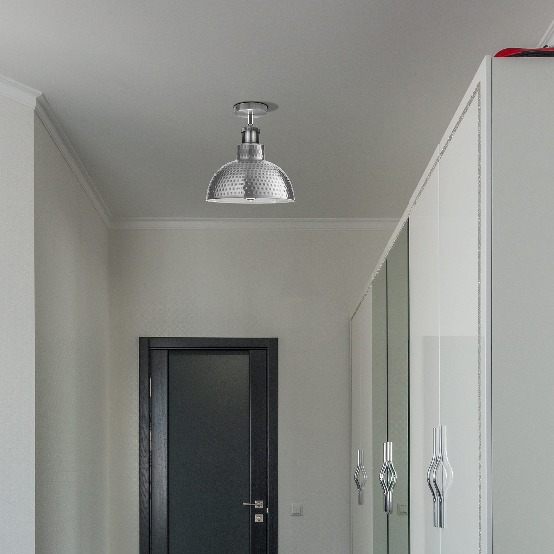 modern holder copper vintage satin nickel semi-flush light 26 cm, modern metal dome ceiling fixture, E27 nickel industrial light, contemporary flush mount lighting