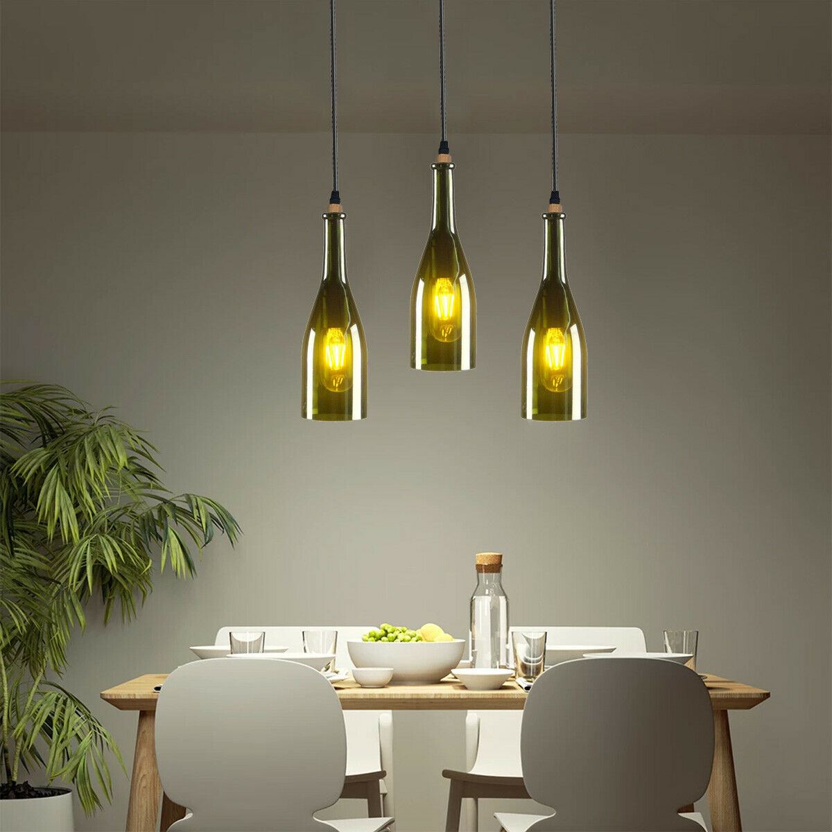 Industrial Ceiling Pendant Light 3Wine Bottle Cluster Glass Lampshade~1345 - LEDSone UK Ltd