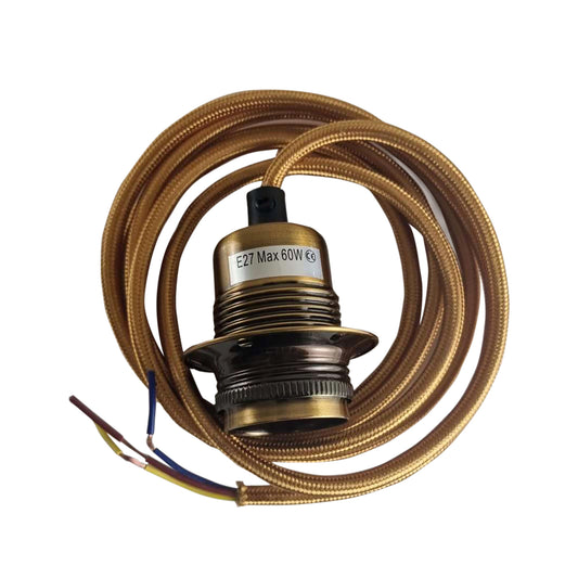 2m Gold Fabric Cable With Yellow Brass Aluminium Holder~3634 - LEDSone UK Ltd