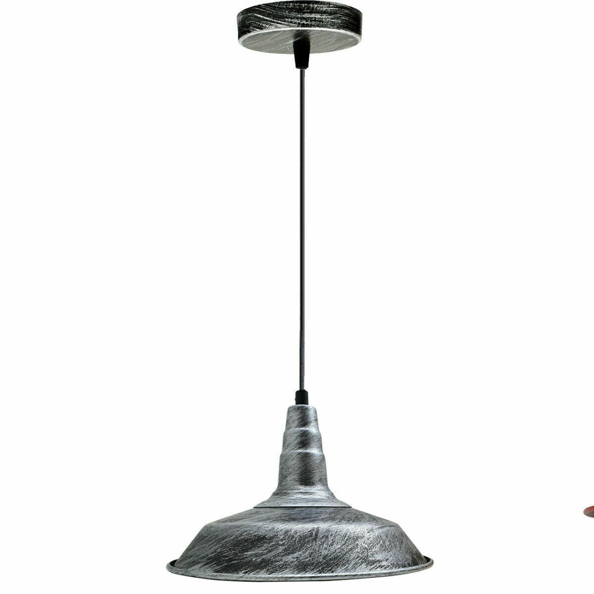 Industrial Vintage New Pendant Ceiling Light 26cm Bowl Shade Brushed Silver E27Uk Holder~3725 - LEDSone UK Ltd