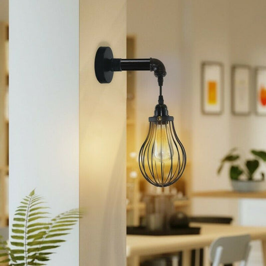 Industrial Vintage Retro Pipe Sconces Wall Light dome black Cage Modern E27 UK~3729 - LEDSone UK Ltd