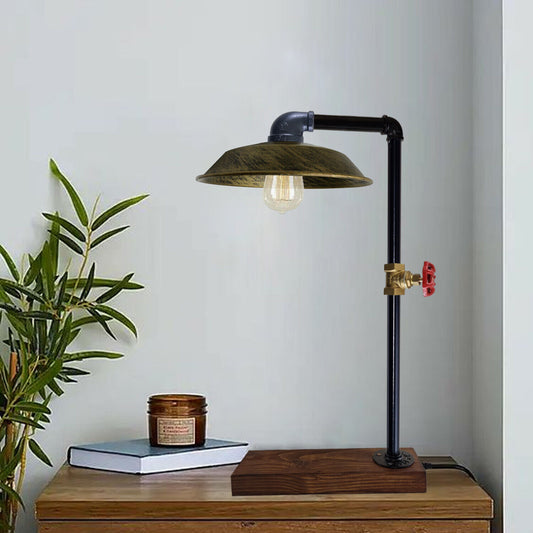 Industrial Vintage Retro Steampunk Water Pipe Style Bedside Table Desk Lamp Bowl Brushed Brass E27~3714 - LEDSone UK Ltd