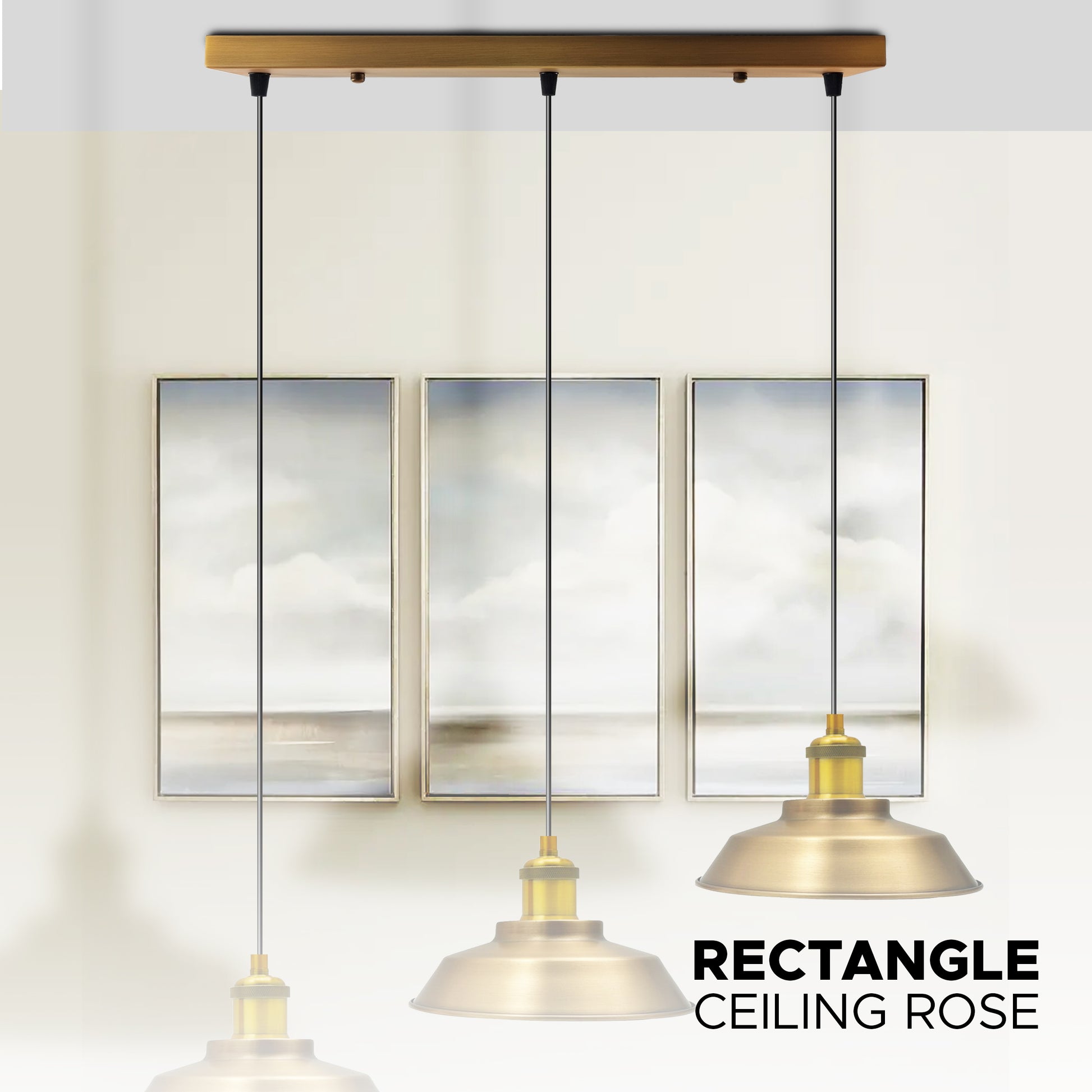 3 Outlet Ceiling Rose Pendant Lighting Fixture 500 mm x 60 mm Modern Industrial Metal Fitting Ceiling Plate with Accessories with earth tag for Ceiling and Wall Lamp