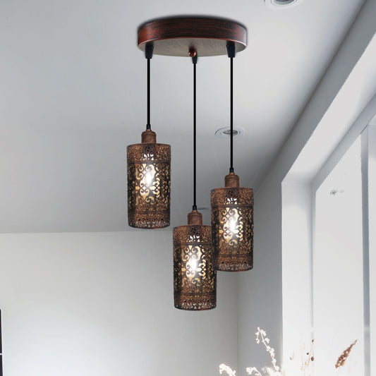 Metal Barrel Cage 3 Head Pendant Light