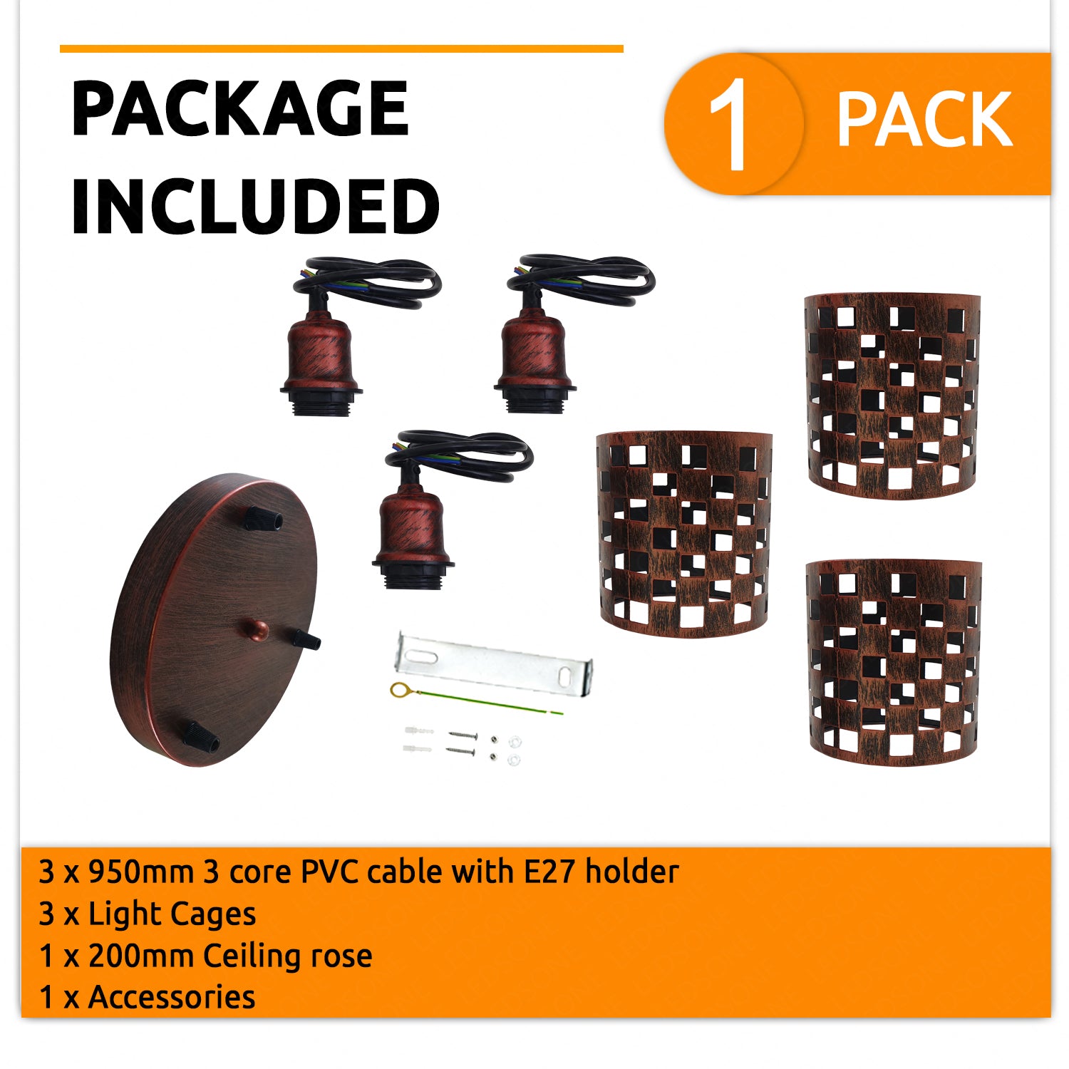 Industrial Retro pendant light 3 way Round ceiling base brushed finished Metal Ceiling Lamp Shade Pendant E27 lamp base for Home Living room Office Kitchen Restaurant