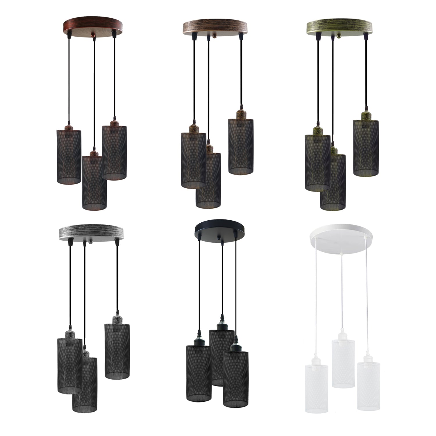 Industrial vintage Retro3 way Round ceiling Various colors cage pendant light