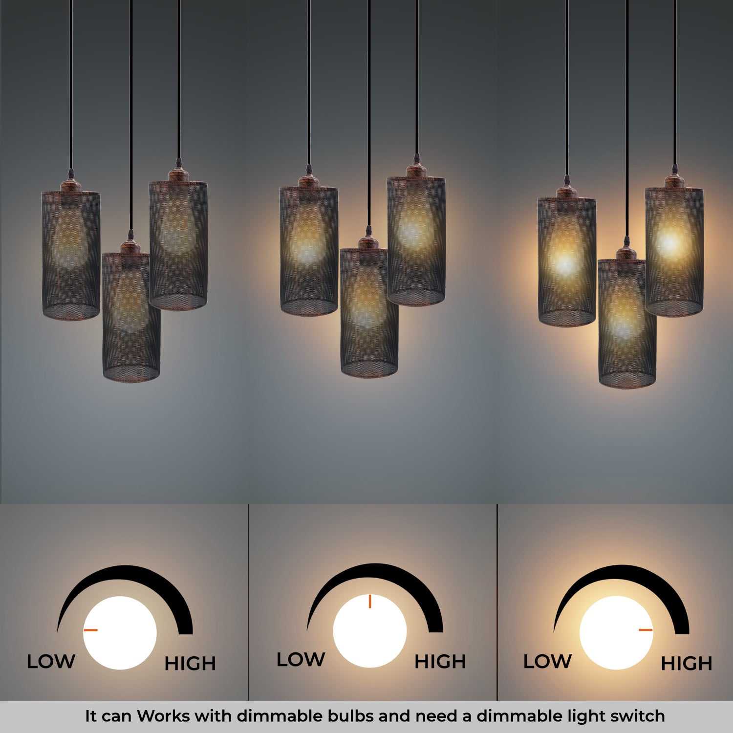 Industrial Retro pendant light 3 way