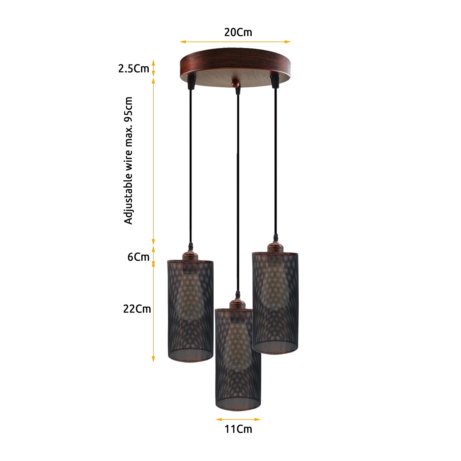 Industrial Retro pendant light 3 way Round ceiling base