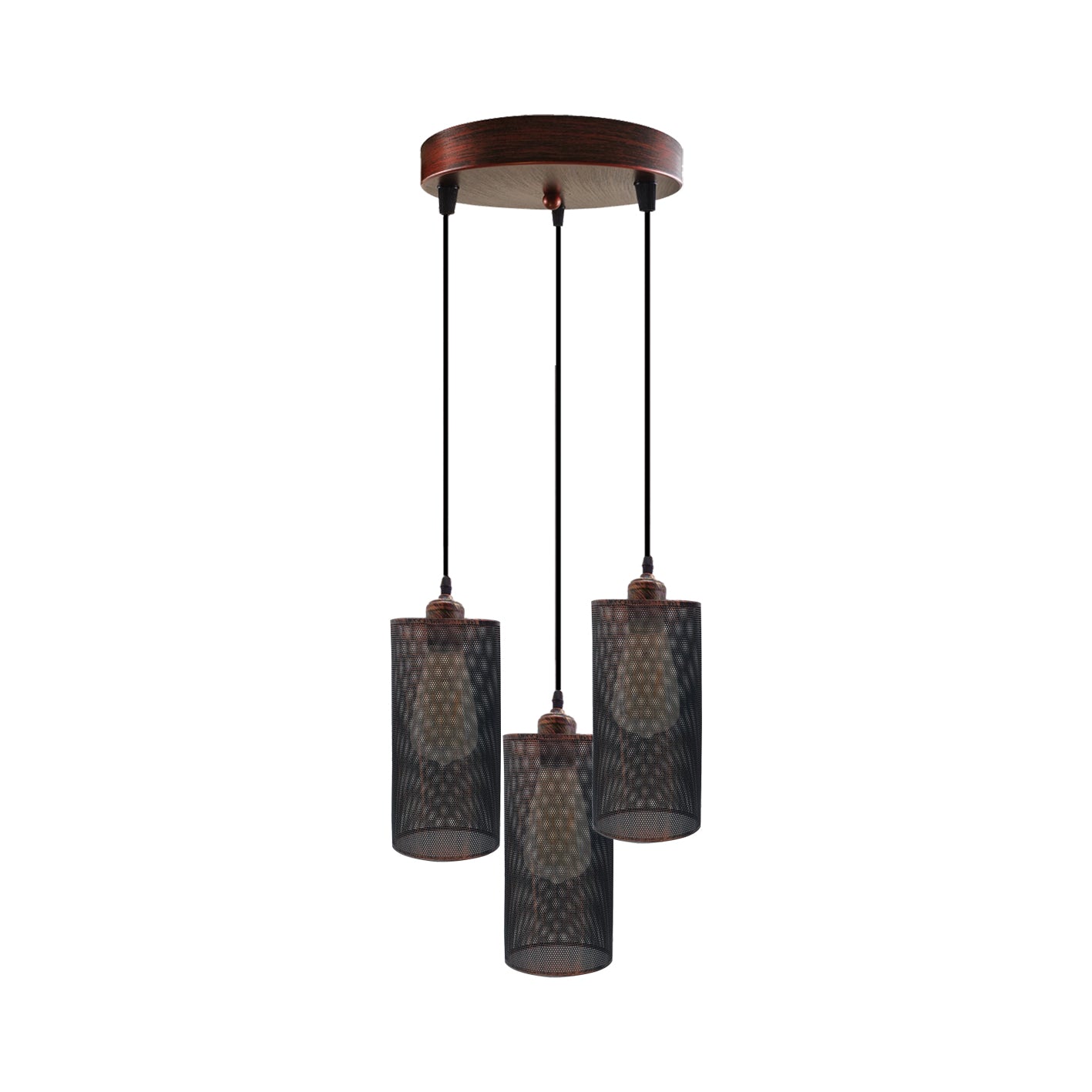 Industrial Retro pendant light - 3 way Round ceiling base