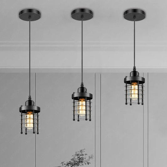 Modern Retro Step round cage pendant light round ceiling base Sturdy metal Loft Style Ceiling E27 lamp base Lamp Shade Pendant Lights for Home Living room Office Bar Restaurant