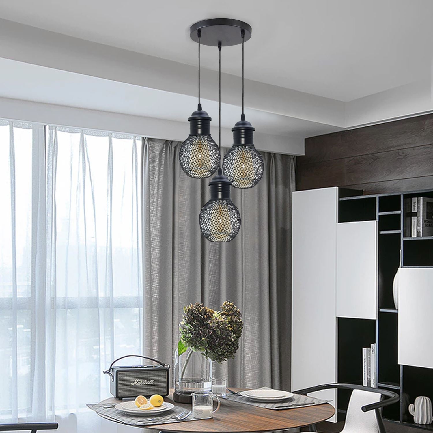 3Head Modern Vintage Industrial Retro Loft Cage Ceiling Lamp Shade Pendant Light