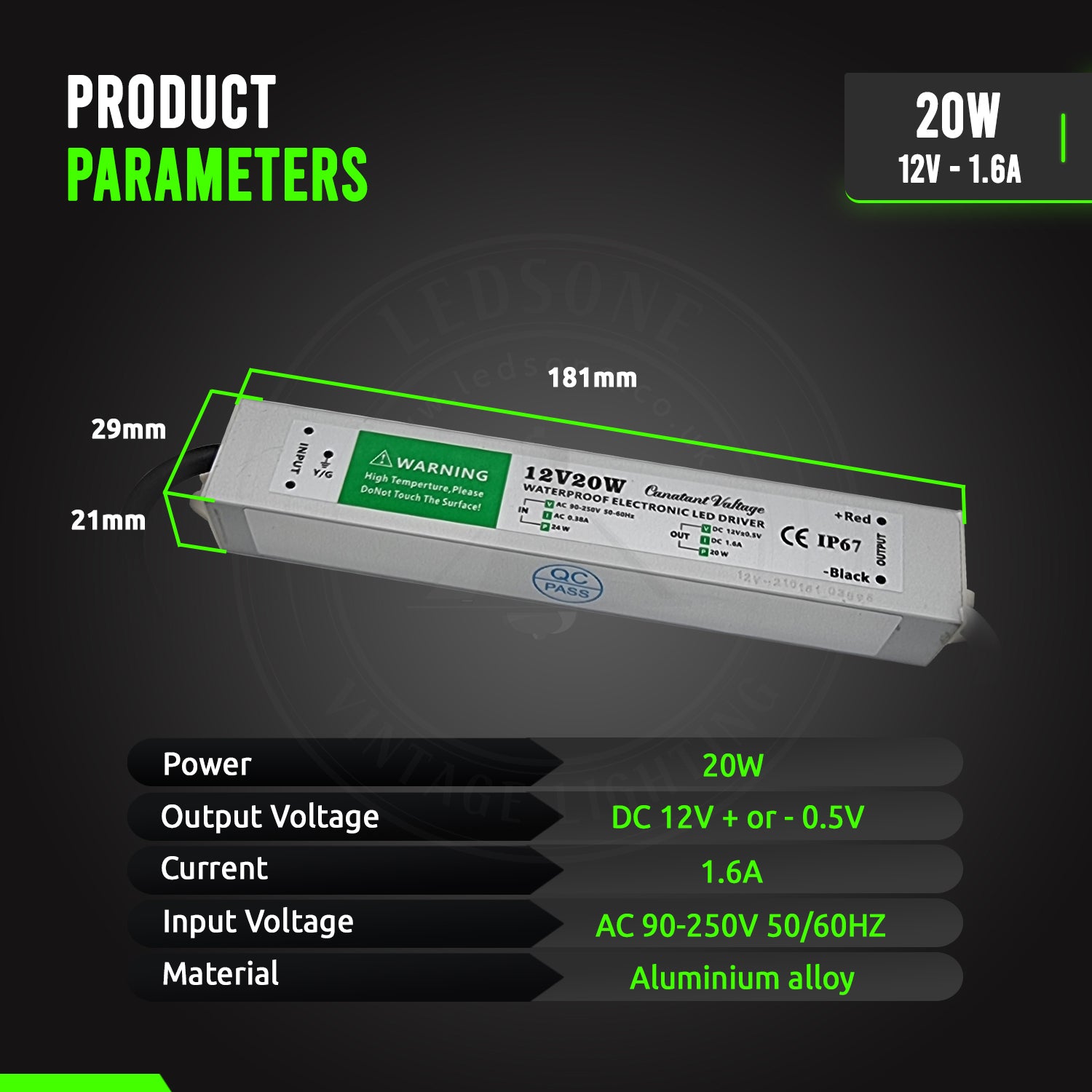 DC 12V 20W LED Driver