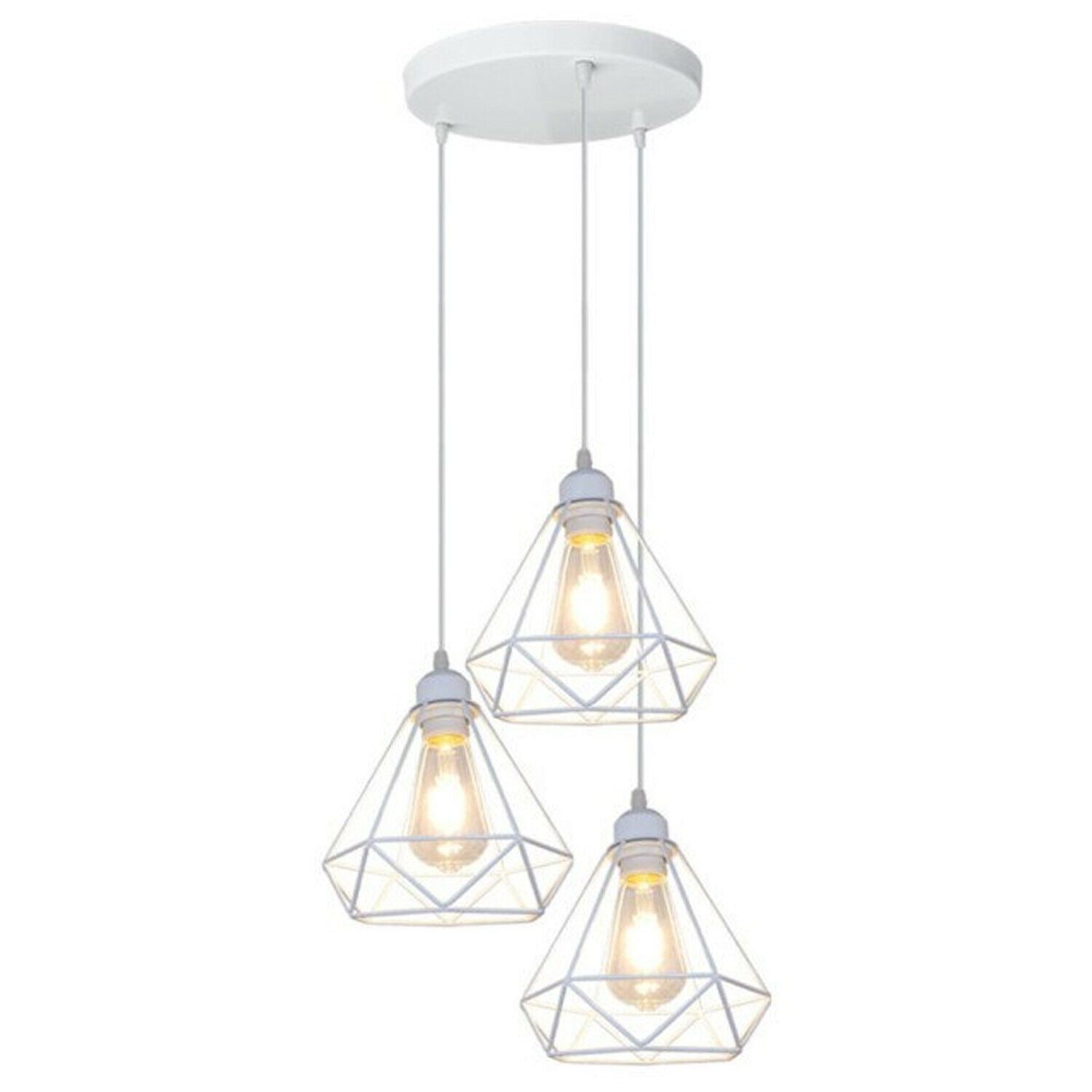 Retro Industrial White Diamond Cage Ceiling Pendant Light Hanging Indoor Lighting ~1182 - LEDSone UK Ltd