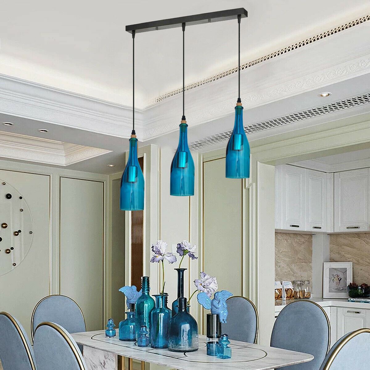 Industrial Ceiling Pendant Light 3Wine Bottle Cluster Glass Lampshade~1345 - LEDSone UK Ltd