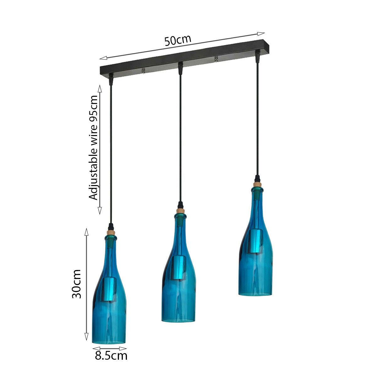 Industrial Ceiling Pendant Light 3Wine Bottle Cluster Glass Lampshade~1345 - LEDSone UK Ltd