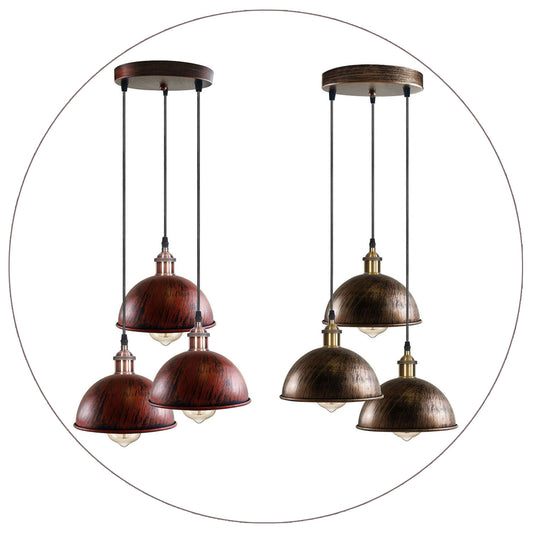 3-Light Antique Brass Dome Pendant Light UK