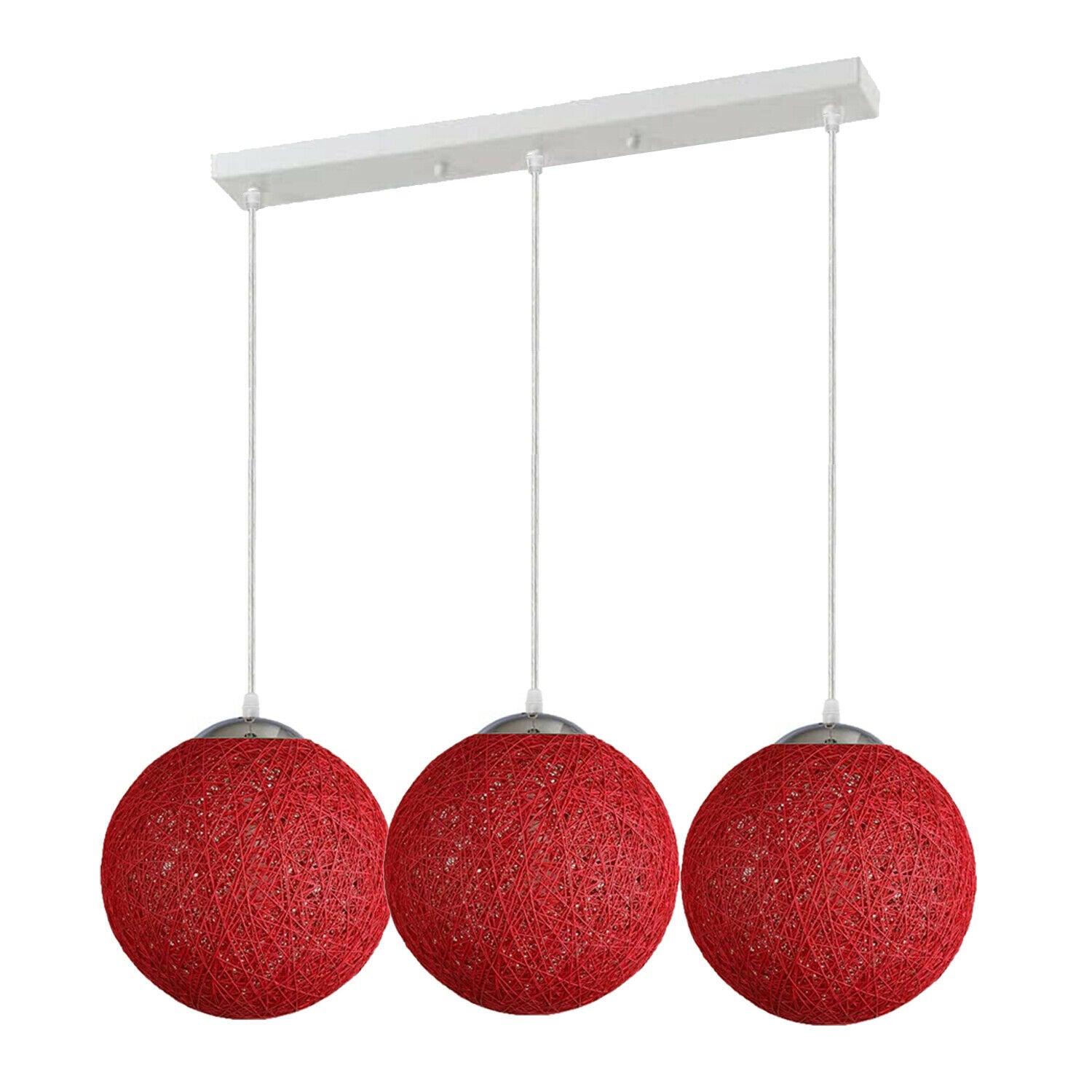 3 Head Red Rattan Pendant Light