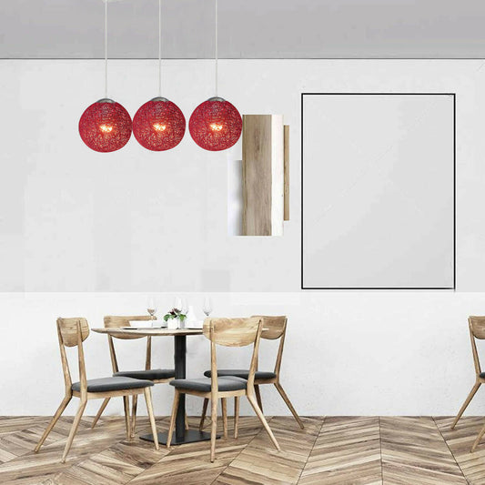 Stylish 3 Head Red Rattan Pendant Light