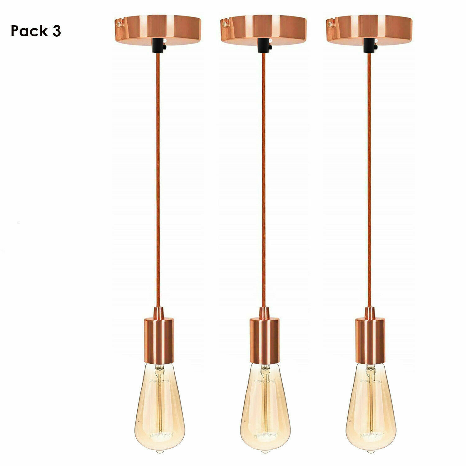 Suspended Ceiling Rose Braided Fabric Flex Rose Gold Pendant Lamp Holder Light Fitting Lighting~1252 - LEDSone UK Ltd