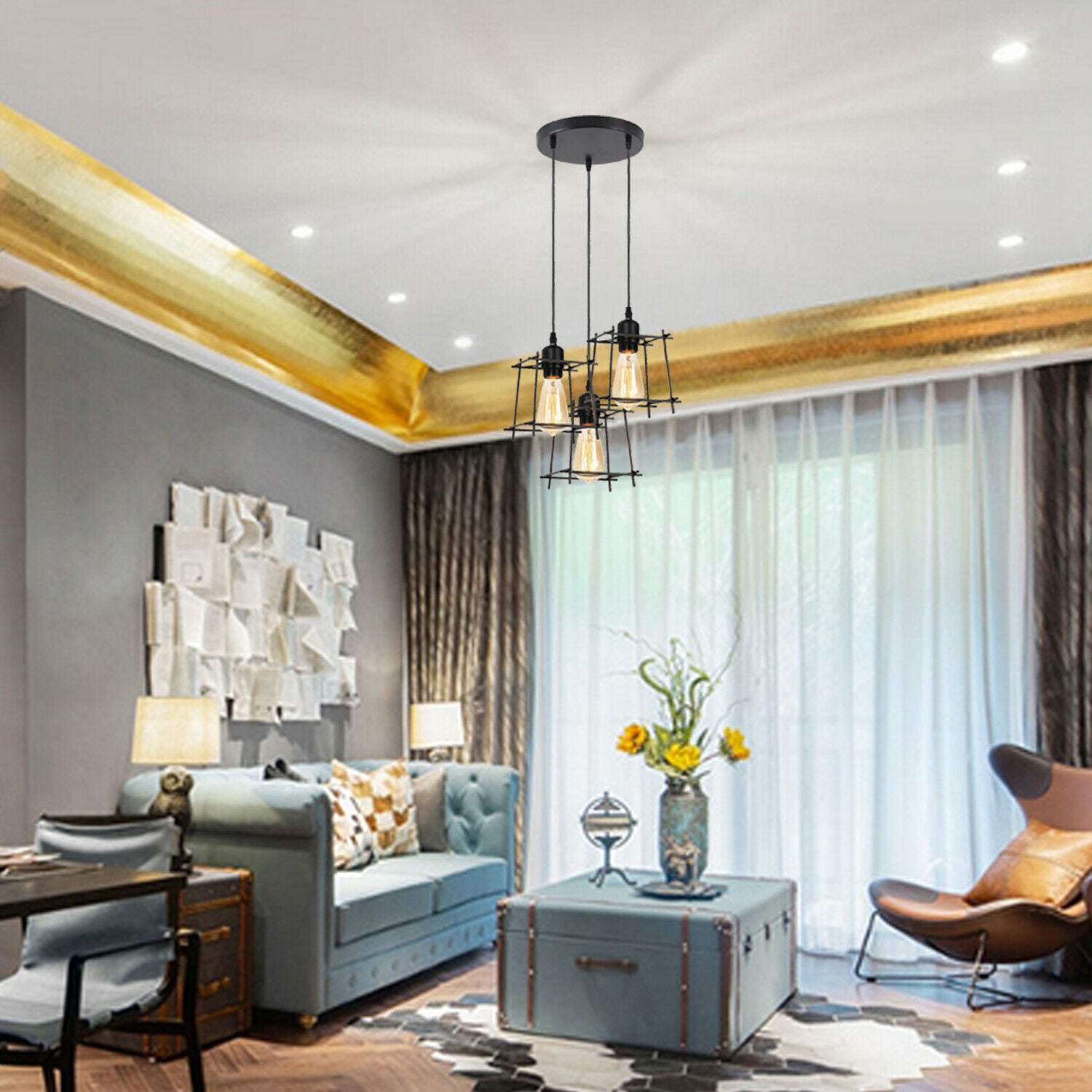 Industrial Square Wire Cage Ceiling Pendant Light ceiling light pendant light 3 head ceiling light adjustable Pendant holder lamp holder Pendant Light Fitting ceiling E27 Ceiling Rose Pendant Vintage Pendant Lamp Holder Suspension Flex Ceiling Light Pendant Fitting ceiling rose rubber cable