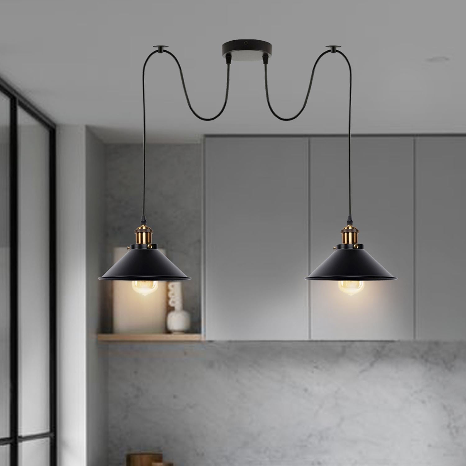 2-way Retro Industrial ceiling cable E27 Hanging lamp pendant light~3403 - LEDSone UK Ltd