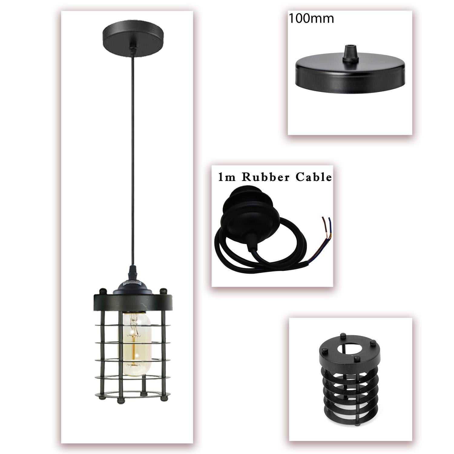Industrial Vintage Pendant Light Retro Hanging Spiral Cage Mini~1442 - LEDSone UK Ltd