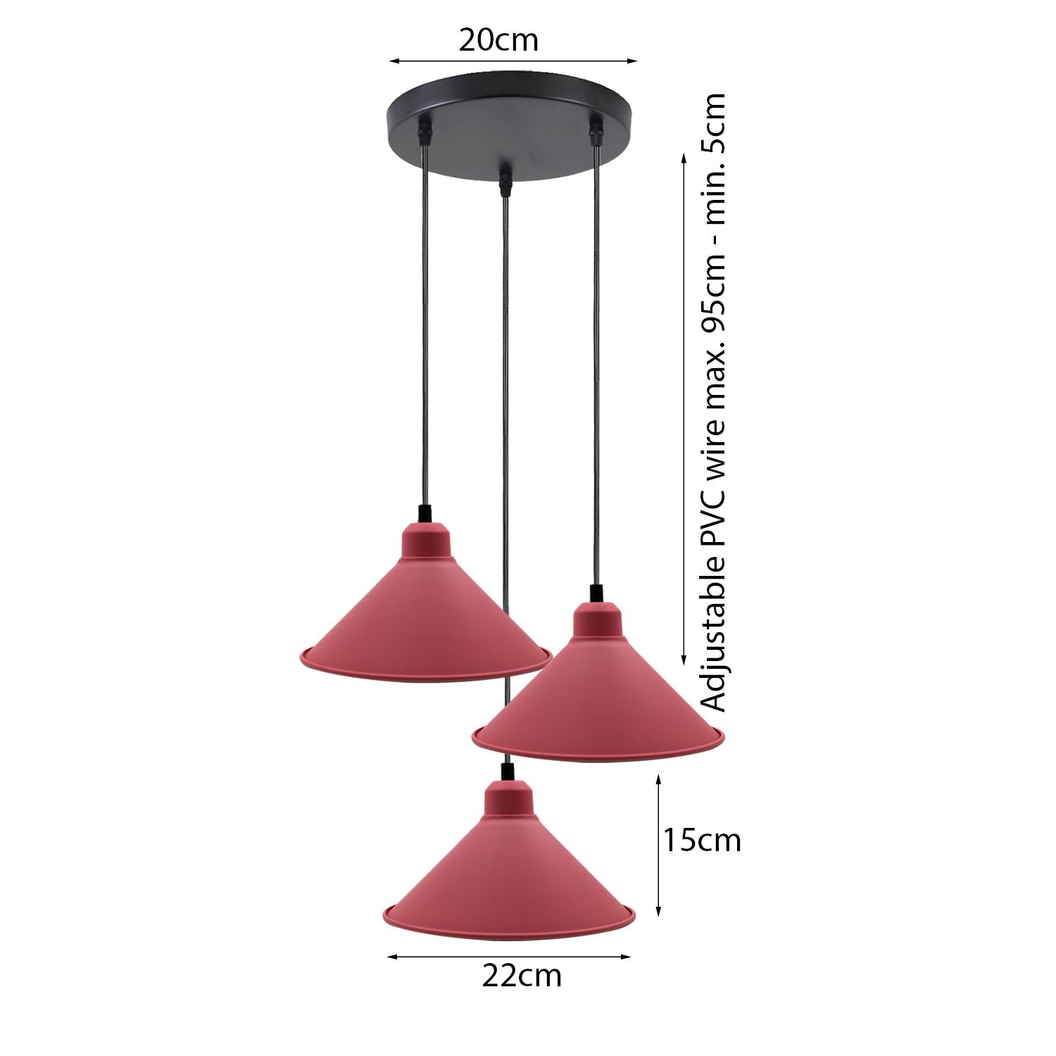 Retro Industrial Hanging Chandelier Ceiling Cone Shade pink colour  Vintage Metal Pendant light~1001 - LEDSone UK Ltd