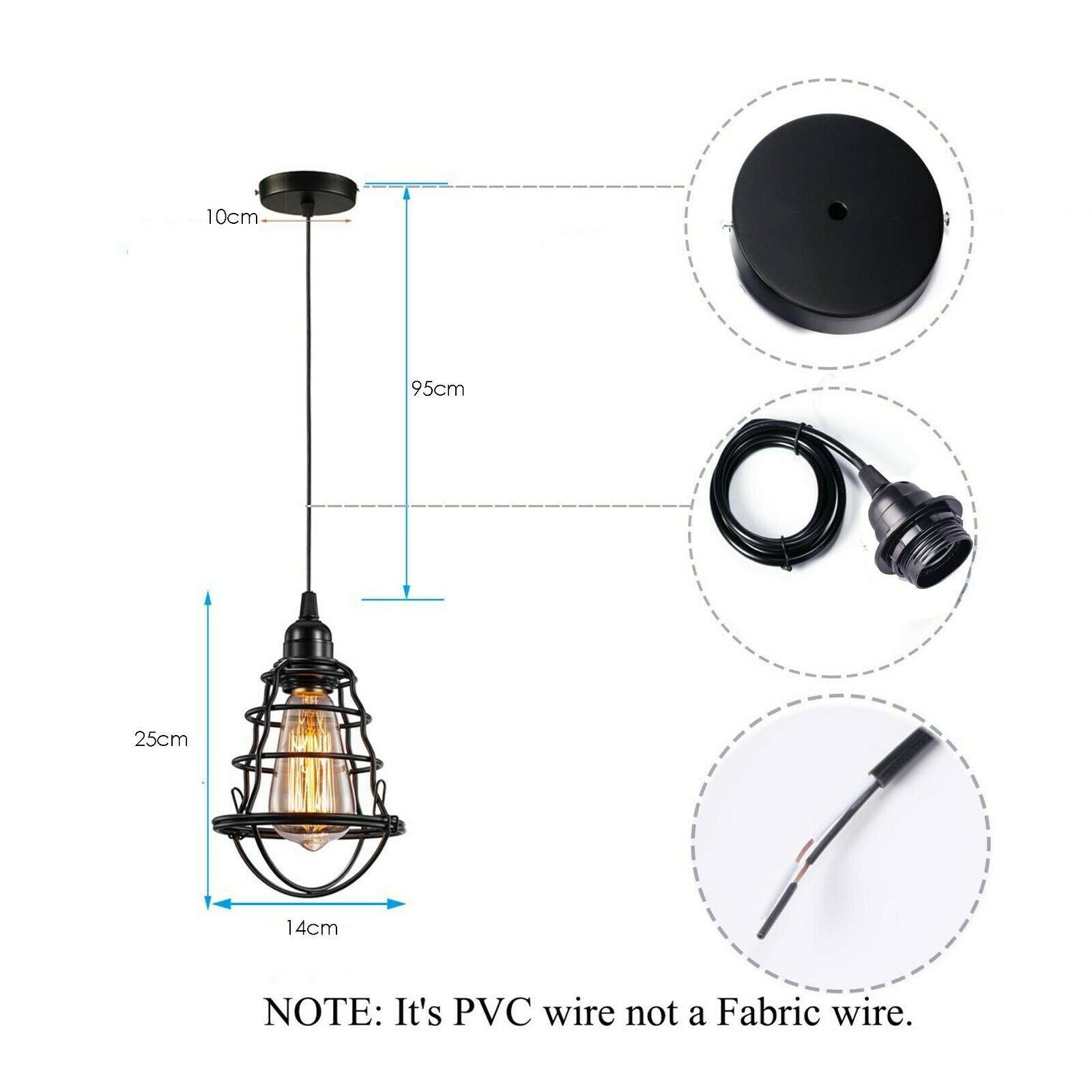 Vintage Modern Black Hanging Pendant Light Ceiling Lamp With95cm Adjustable Wire For Kitchen, Bedroom, Living room~1360 - LEDSone UK Ltd