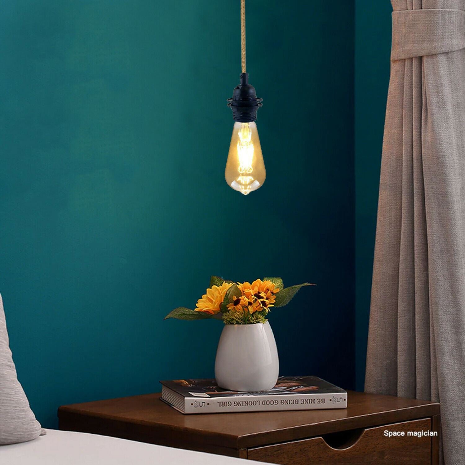 Industrial Vintage Retro Ceiling Rose Fabric Flex Hanging Pendant Lamp Holder~1245 - LEDSone UK Ltd