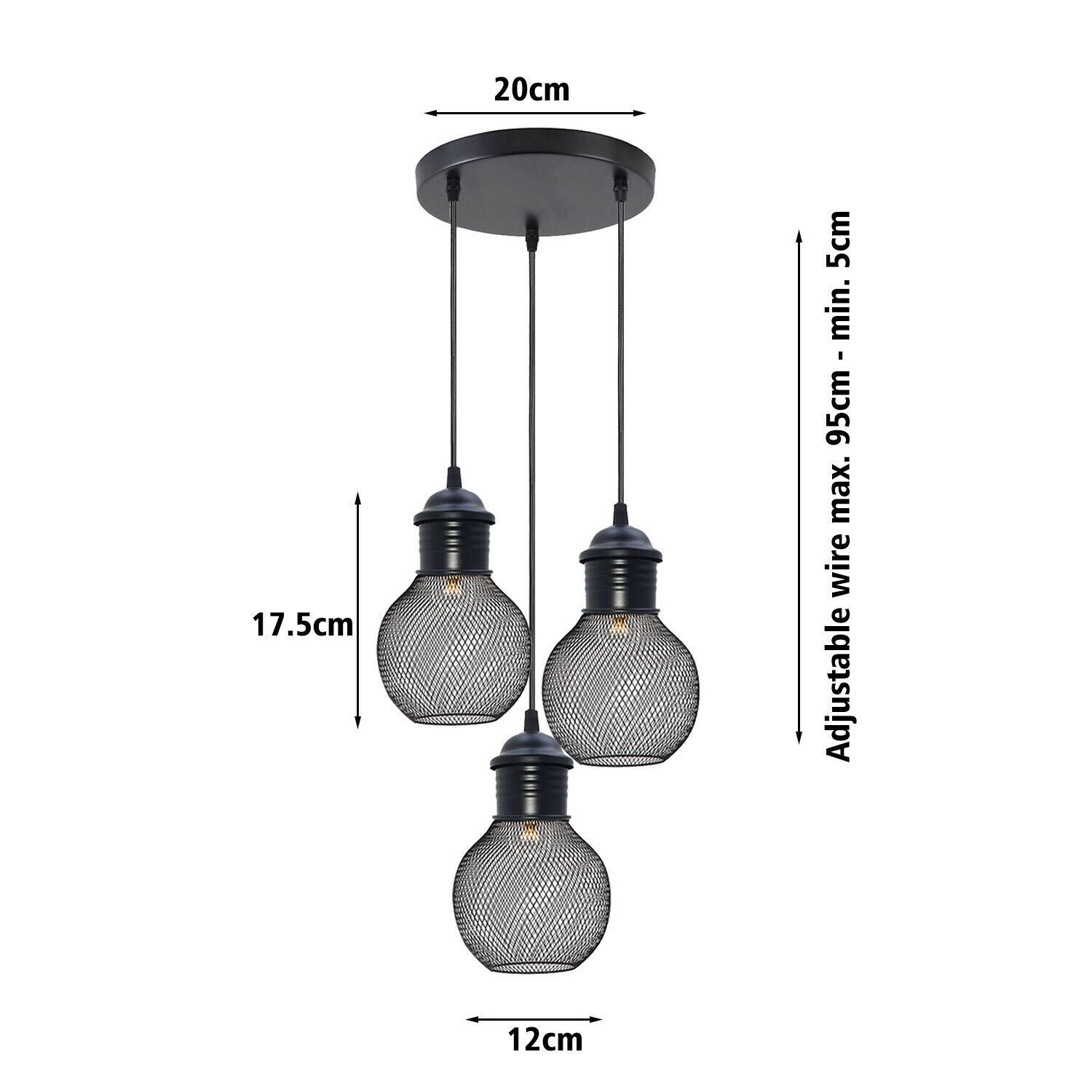 3Head Modern Vintage Industrial Retro Loft Cage Ceiling Lamp Shade Pendant Light