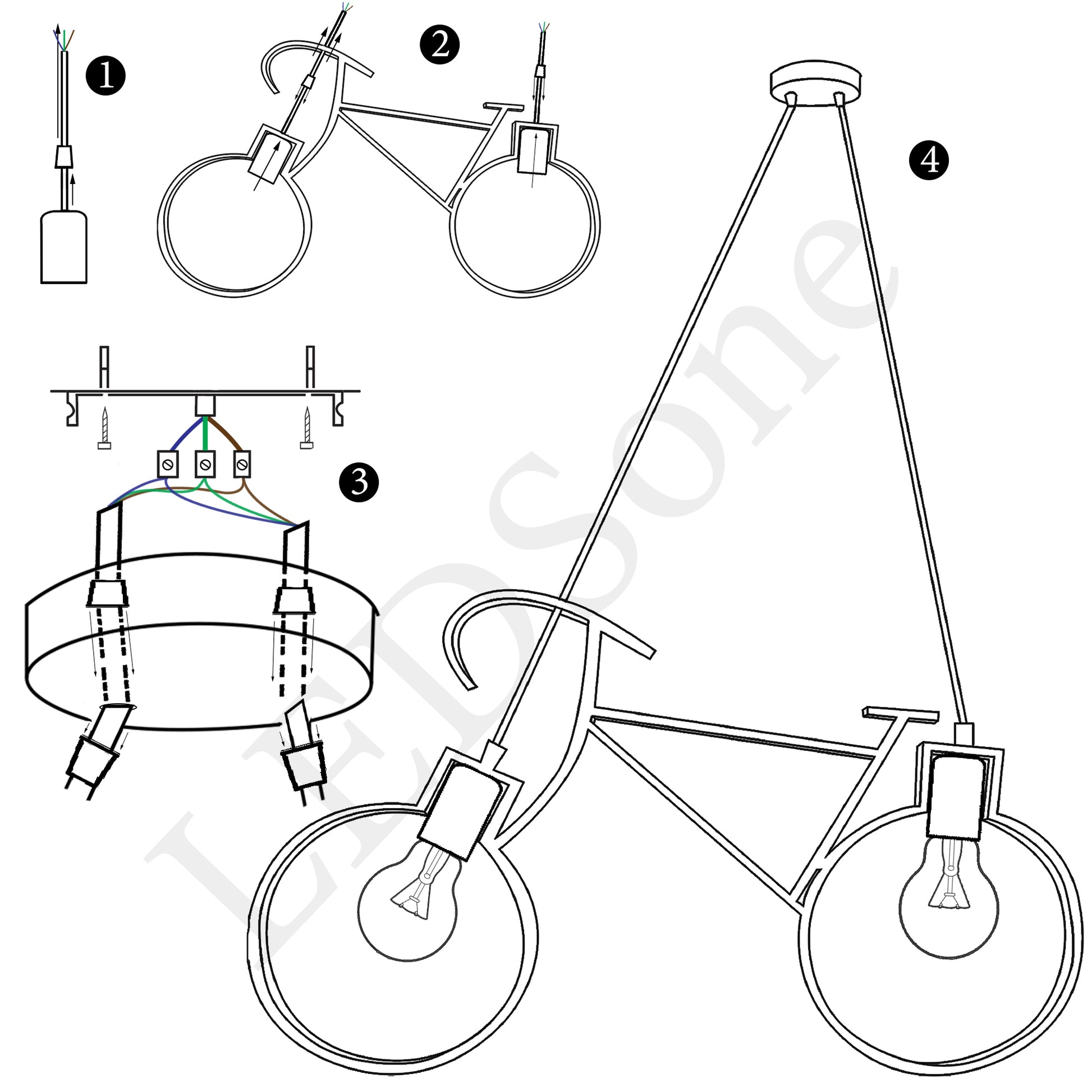 Retro Meta Design Bicycle Ceiling Hanging Pendant Light Shade Modern cycle Lampshade~2668 - LEDSone UK Ltd