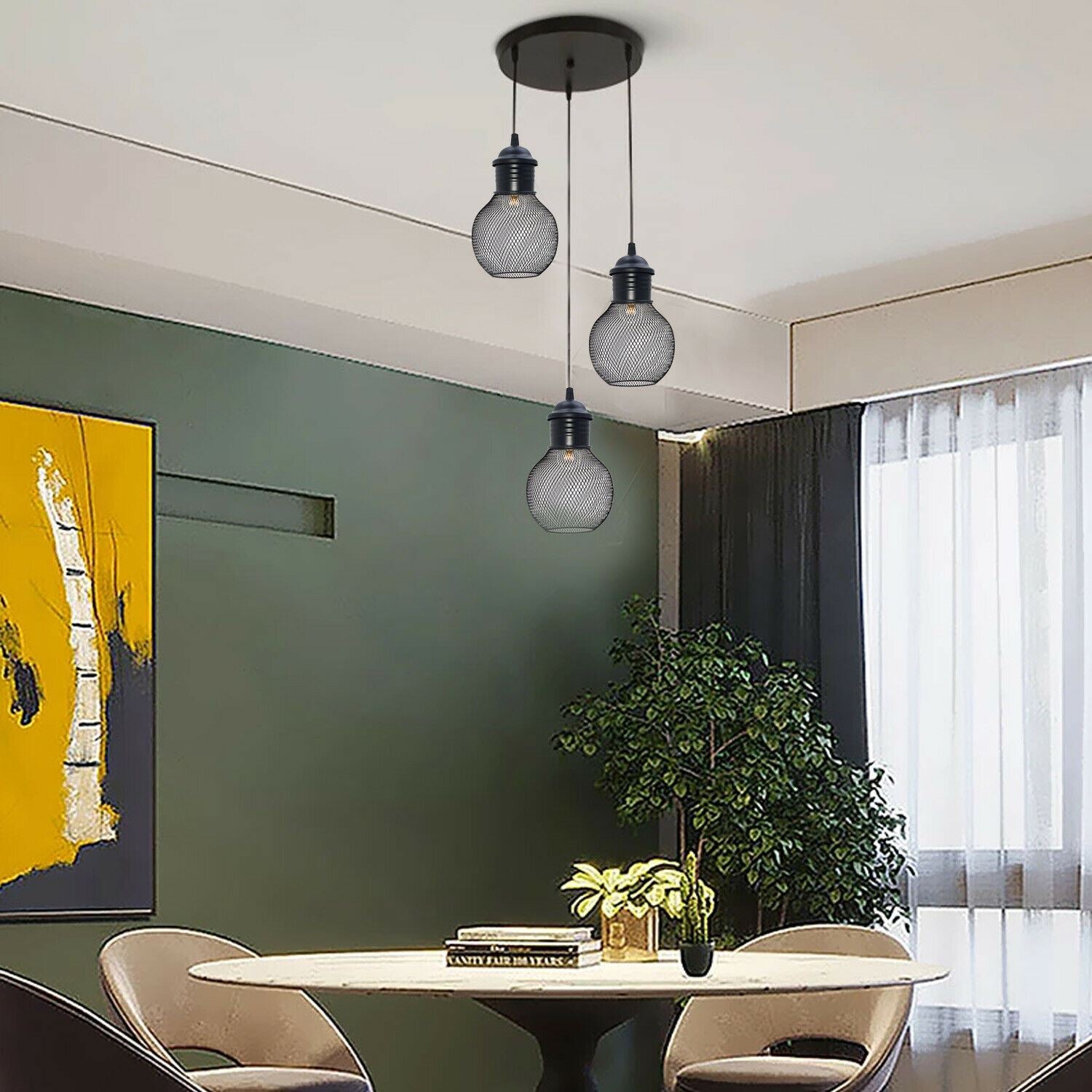 3Head Modern Vintage Industrial Retro Loft Cage Ceiling Lamp Shade Pendant Light