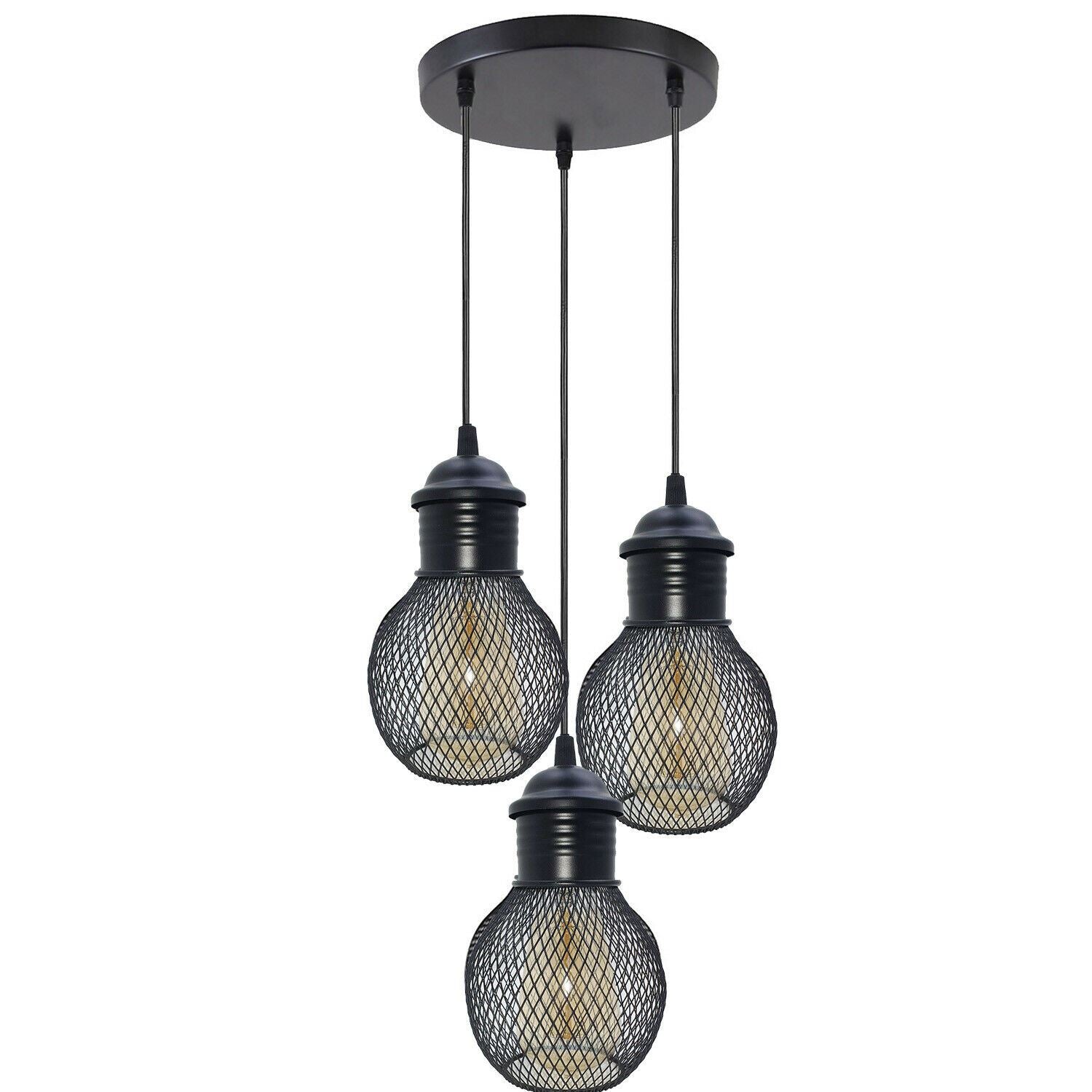 3Head Modern Vintage Industrial Retro Loft Cage Ceiling Lamp Shade Pendant Light