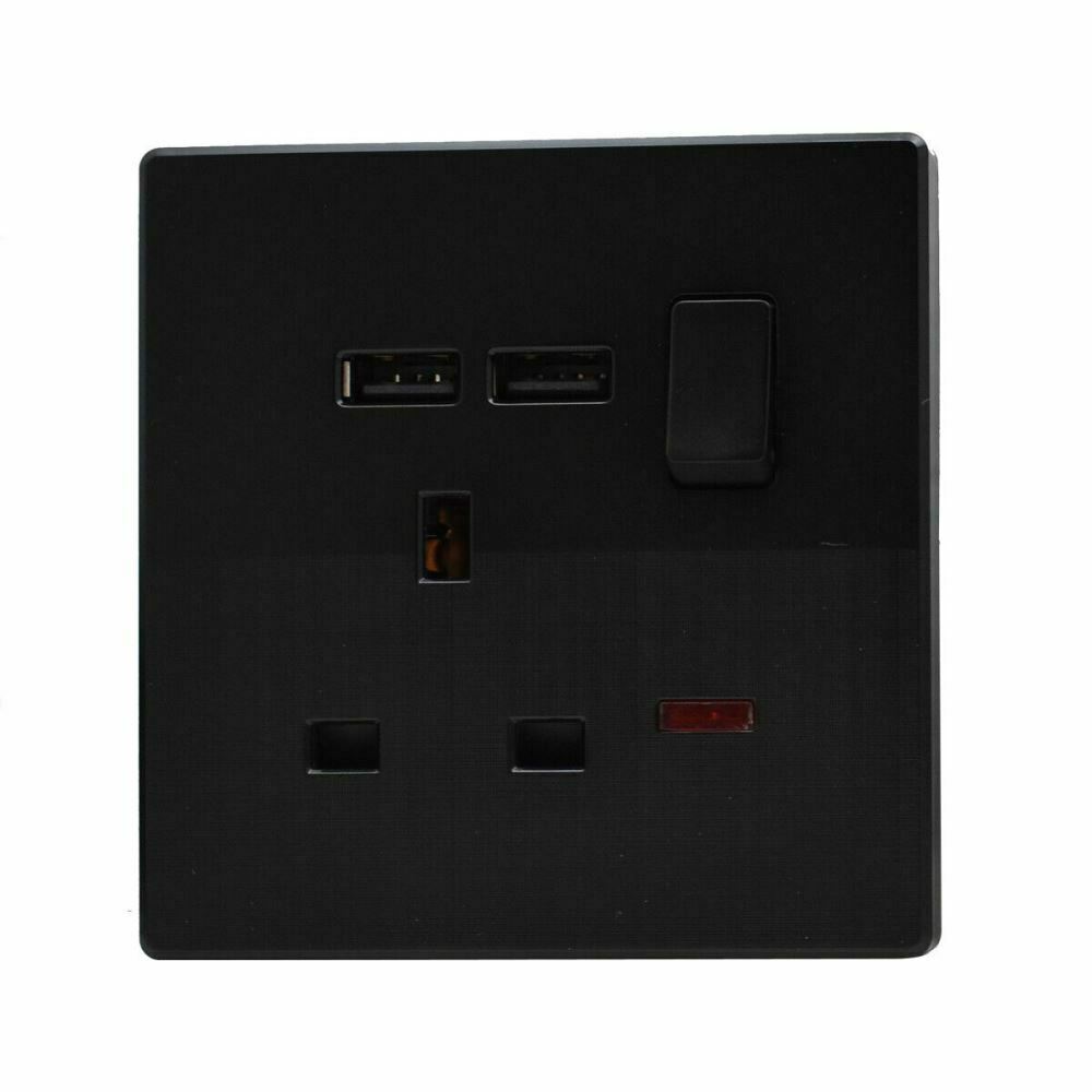 Screwless black double plug sockets 13A UK