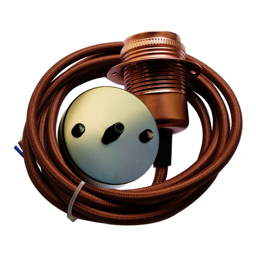 Brown Ceiling Rose Fabric Flex Hanging Pendant Light Lamp Holder FREE Bulb Fitting Lighting Kit~2334 - LEDSone UK Ltd