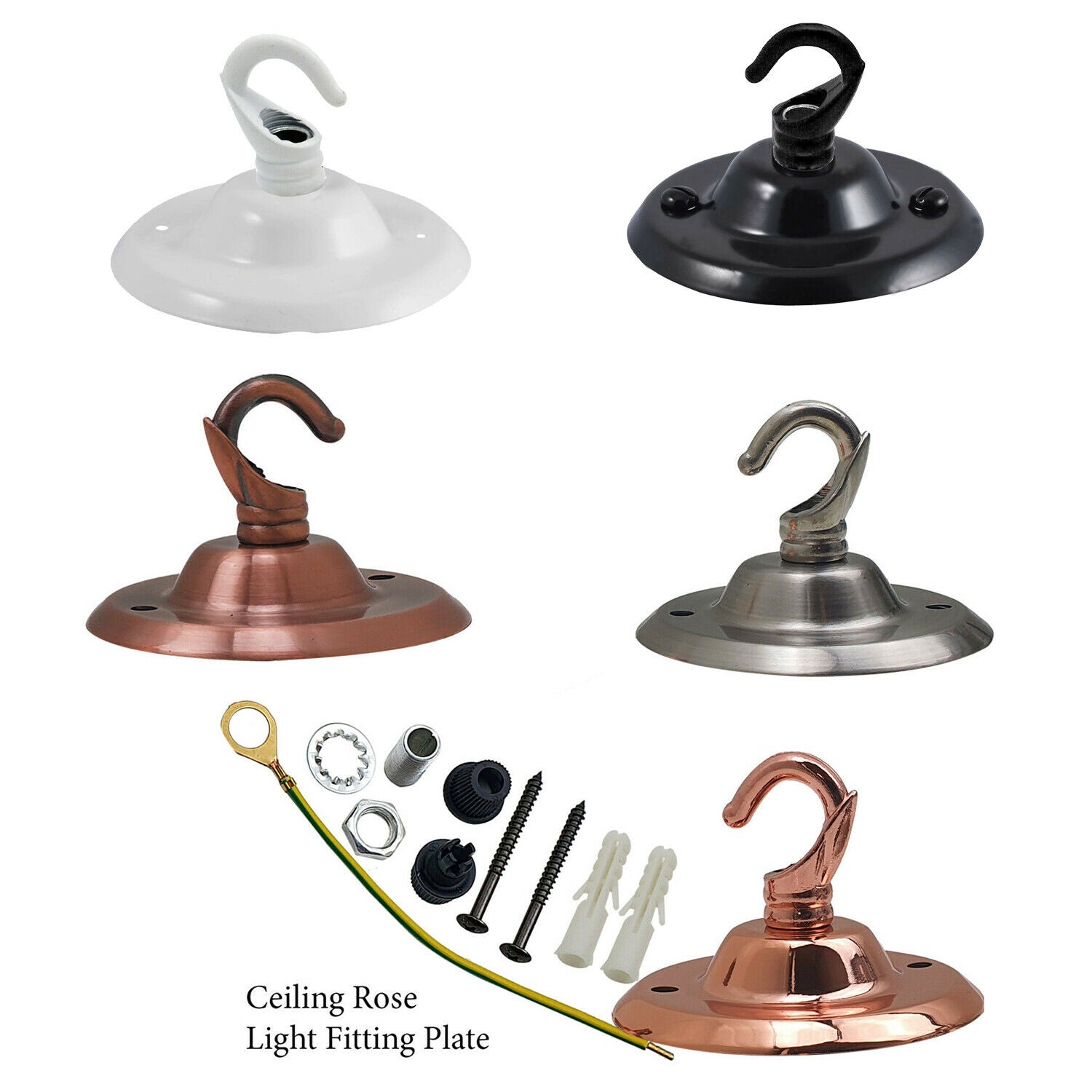 75mm Front Fitting Color Ceiling Hook With Single Point Drop Outlet Plate~1448 - LEDSone UK Ltd
