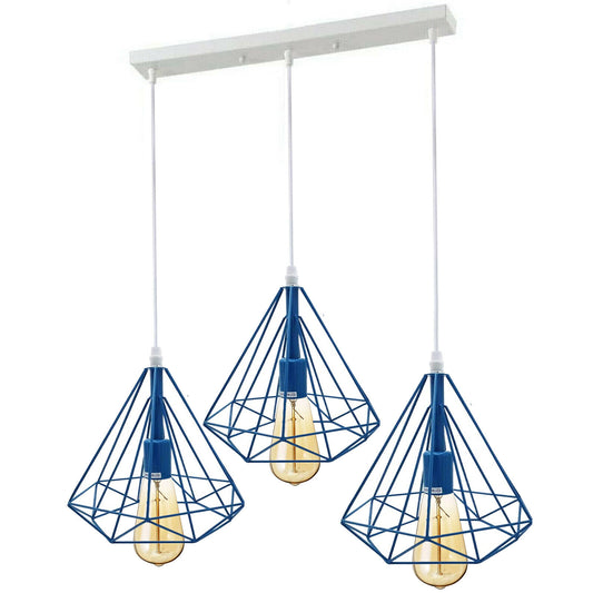 Diamond Cage 3 Head Pendant Lights with Blue Finish