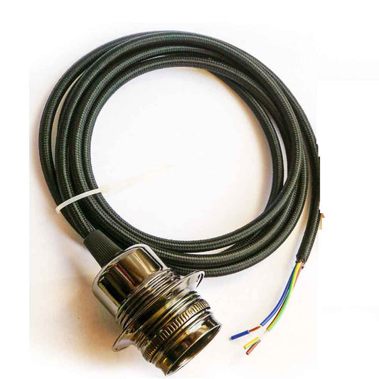 E27 Black Colour Aluminum Holder Fabric 3 Core Round Black Colour 1m Cable Pendant Set~2156 - LEDSone UK Ltd