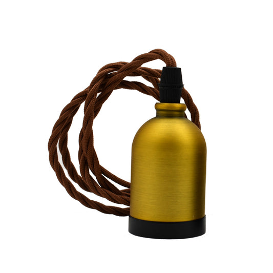 E27 Yellow Brass Colour Bell Handle Holder Fabric 3 Core Twisted Brown Colour 1m Cable Pendant Set~2160 - LEDSone UK Ltd