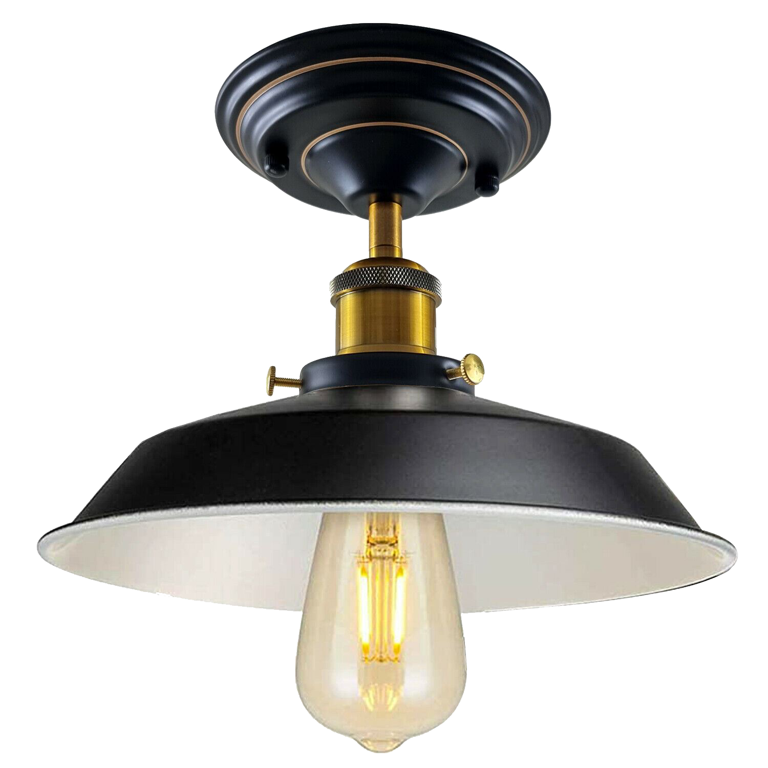 Industrial Vintage Flush Mount Ceiling Light Black Metal Bowl Lampshade Fixture Indoor Lighting