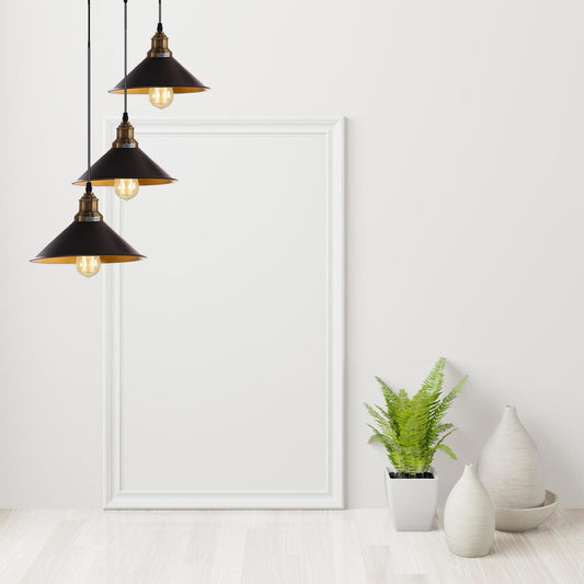 3 Lights Hanging Chandelier With Adjustable Cable With Black Shade~1518 - LEDSone UK Ltd