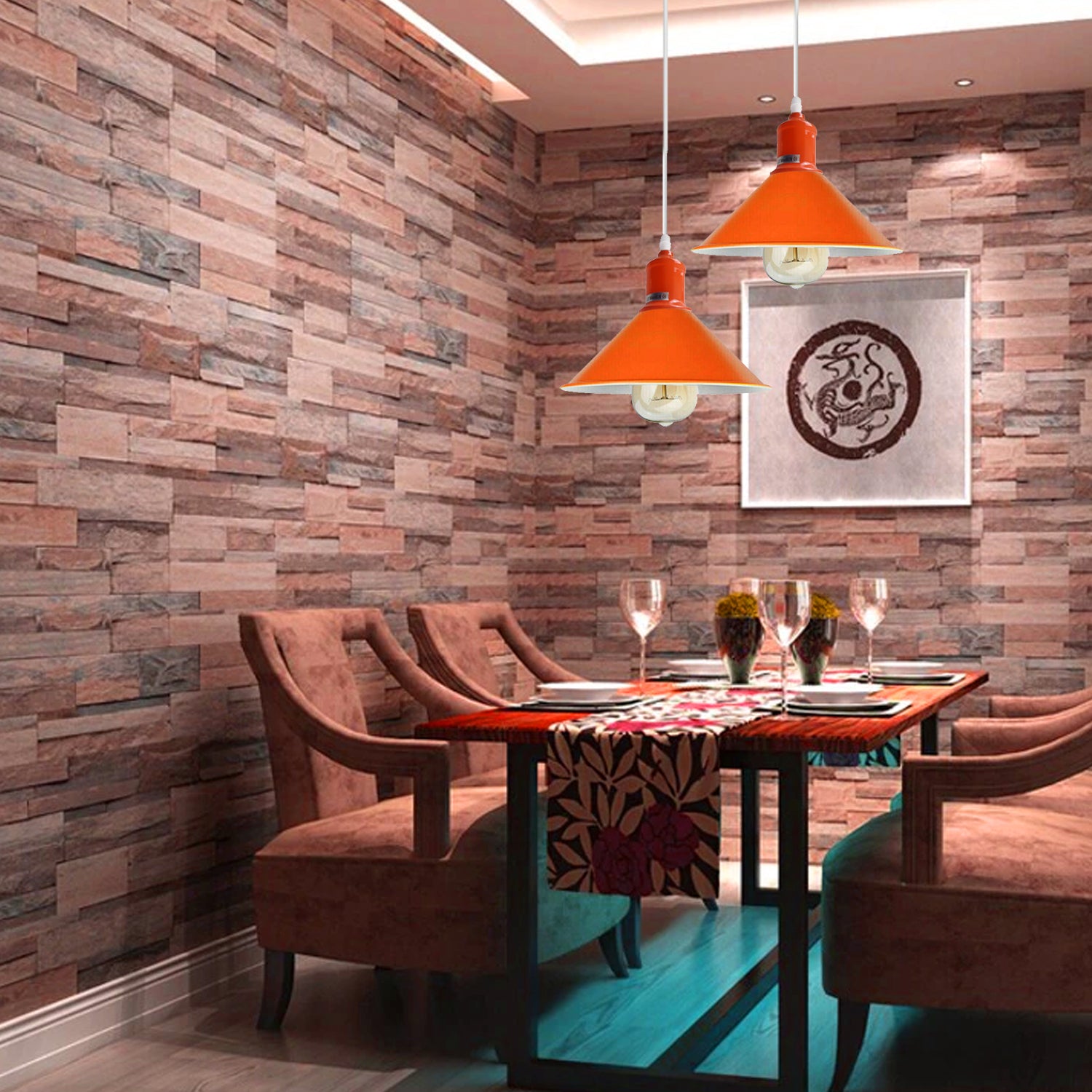 Orange Painted Metal Shade Lighting Vintage Pendant Light~1507 - LEDSone UK Ltd