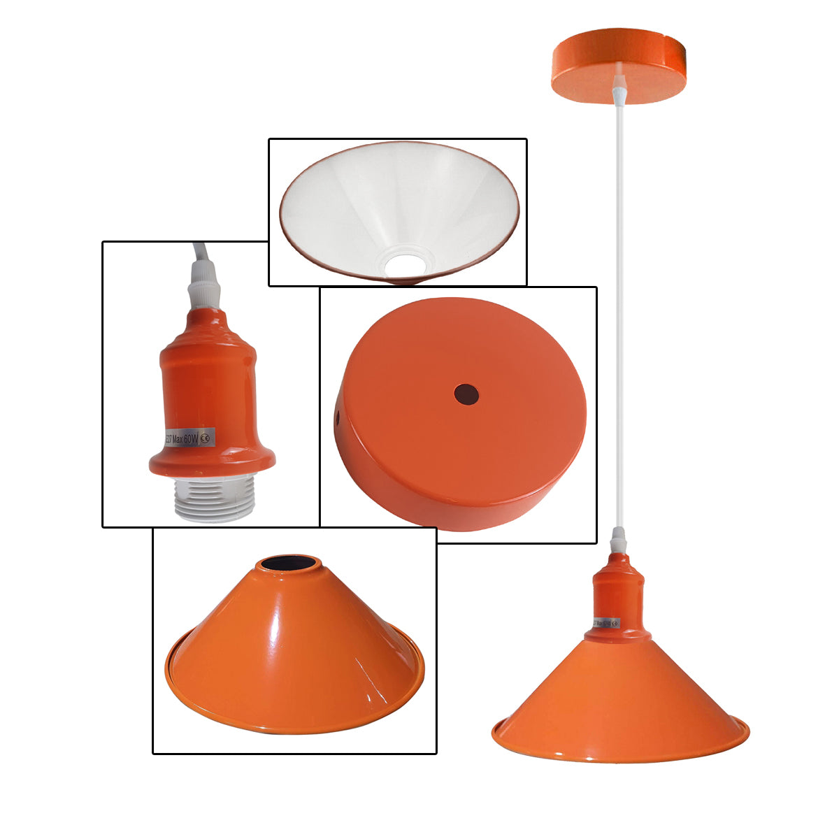 Orange Painted Metal Shade Lighting Vintage Pendant Light~1507 - LEDSone UK Ltd